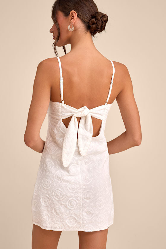 Canella White Embroidered Tie-Back Mini Dress