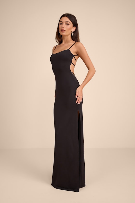 Carys Black Strappy Column Maxi Dress