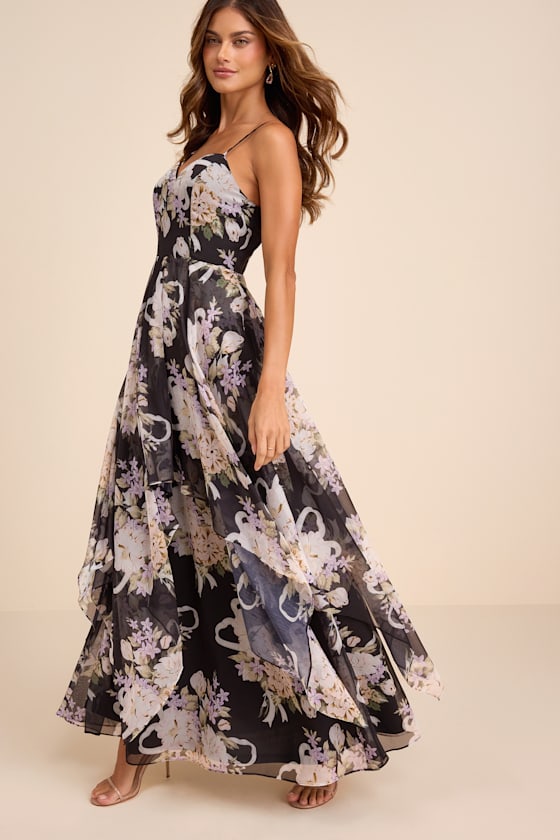 Breigh Black Floral Sleeveless Maxi Dress