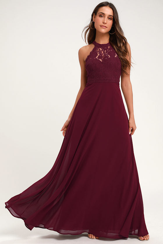 Dance All Evening Burgundy Lace Maxi Dress
