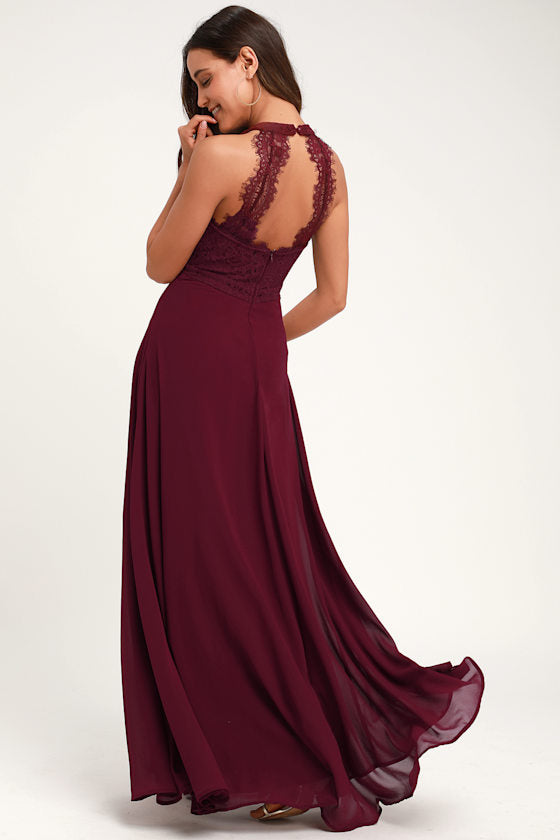 Dance All Evening Burgundy Lace Maxi Dress