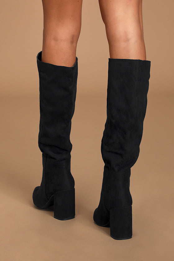 Katari Black Suede Pointed-Toe Knee High Boots