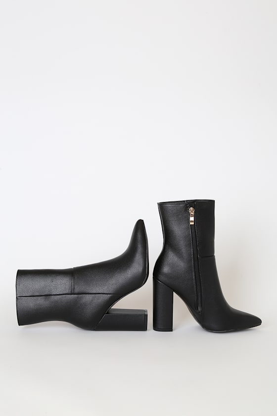 Dawson Black Pebble Pointed-Toe Mid Calf Boots