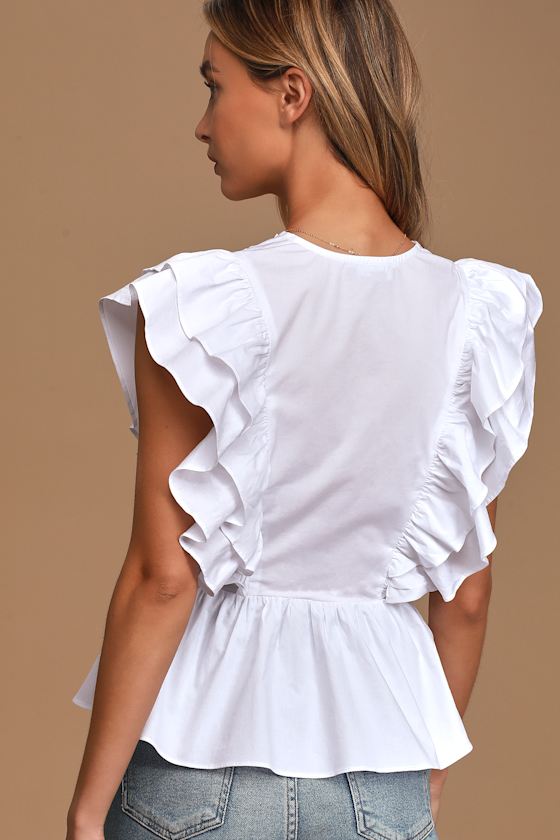 In A Ruffle White Ruffled Hook and Eye Top