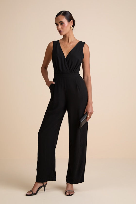 Kiska Black Lace Wide-Leg Jumpsuit