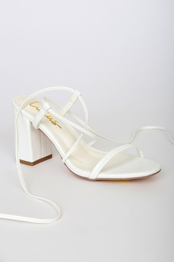 Aribaa White Lace-Up High Heel Sandals