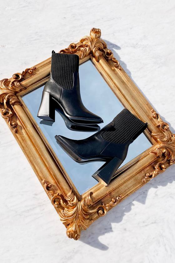 Naynee Black Square Toe Mid-Calf Boots