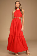 Island Vacay Red Tie-Back Maxi Dress