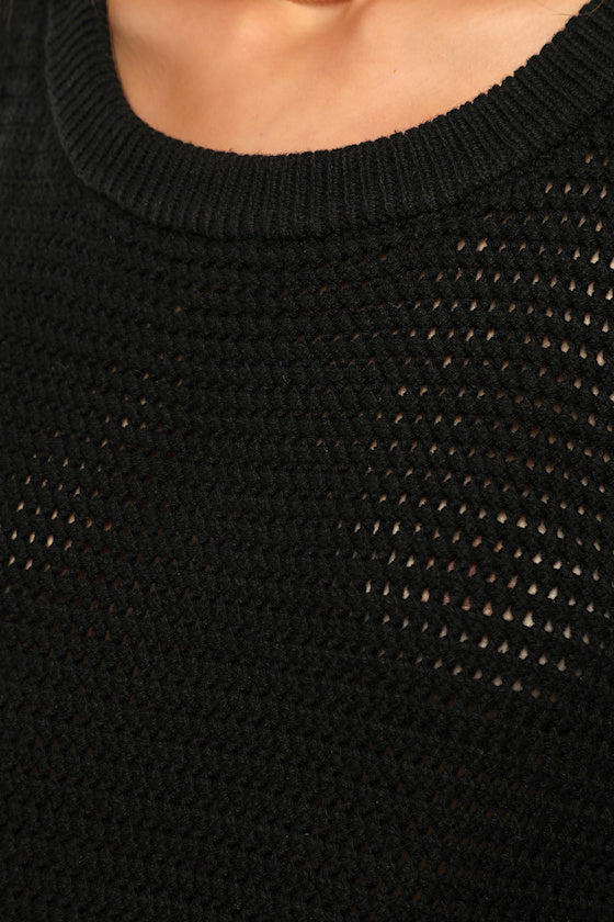 Get the Look Black Loose Knit Sweater Tank Top