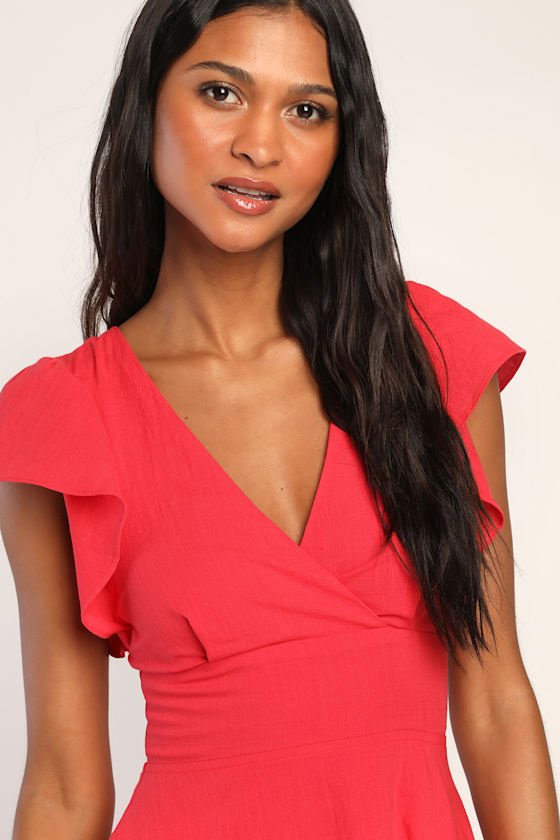 Sweeten Me Up Red Flutter Sleeve Mini Dress With Pockets