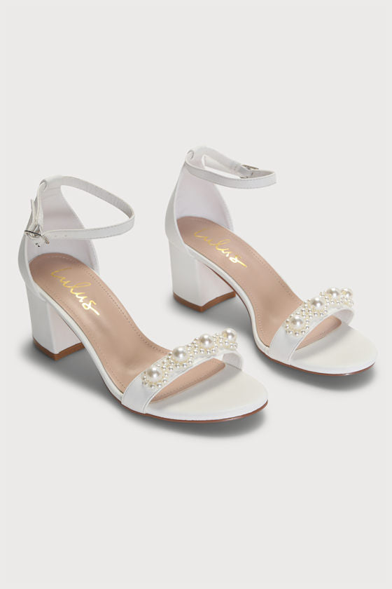 Kutest White Pearl Ankle Strap Heels