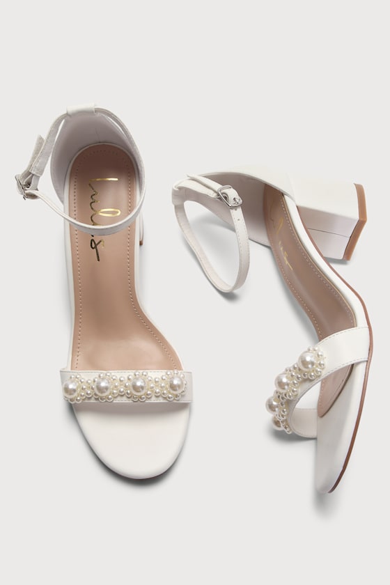 Kutest White Pearl Ankle Strap Heels