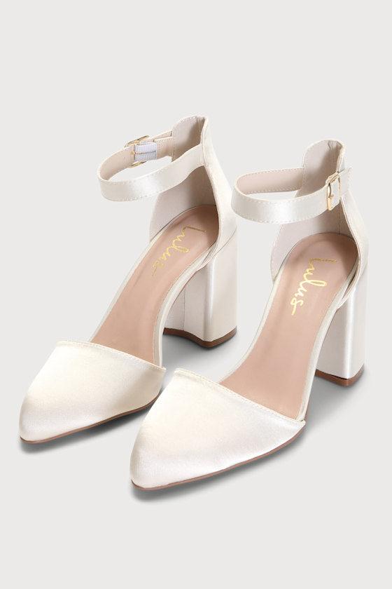 Ellarose Ivory Satin Ankle Strap Heels
