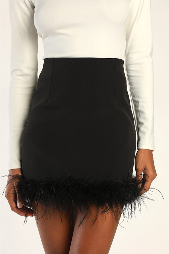 Celebratory Sweetie Black Feather Mini Skirt