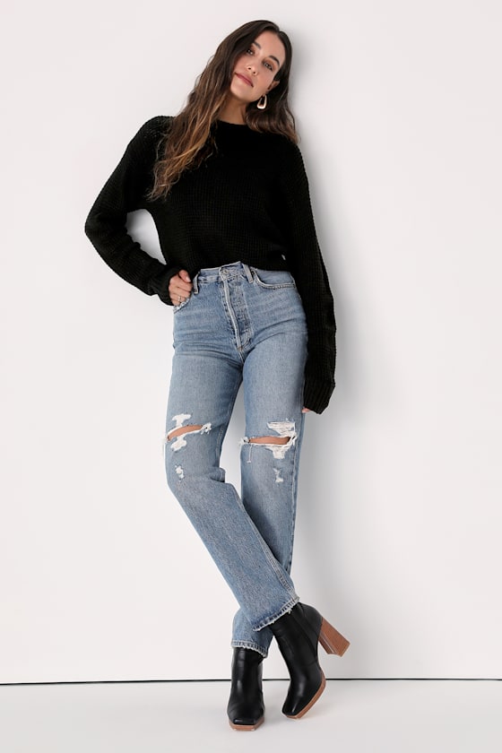 Campfire Cozy Black Cropped Sweater